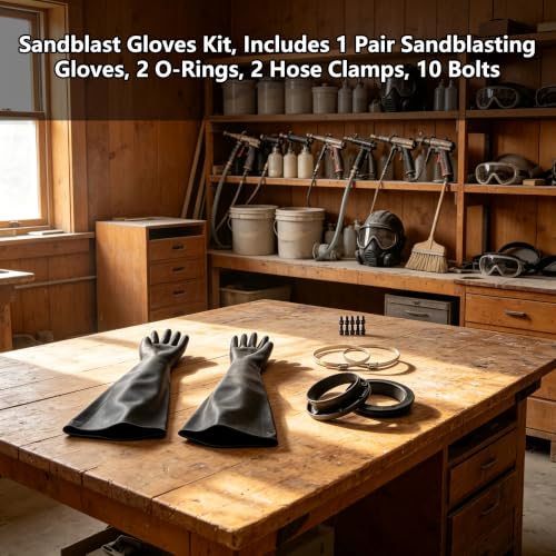 Heavy Duty Sandblasting Gloves Rubber Gloves for Sandblaster Protective Safety Work Black Striped Glove - color: Black 27.5" Gloves Set