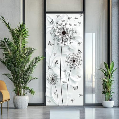 arricraft 2 Sheets Black Dandelions Self-Adhesive Door Sticker, 31.5x78.7inch Flower Butterflies Door Murals Stickers PVC Removable Wallpaper Decoration for Bedrooms Living Room - style: Dandelions