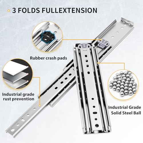 YENUO Heavy Duty Drawer Slides Full Extension Ball Bearing 12–60 Inch 500LB - size: 16 Inch, style: Load:500 lb (No lock) -W:76mm