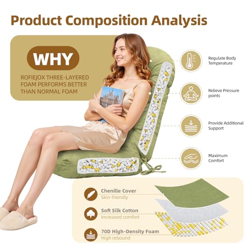Rocking Chair Cushion - Chenille Fabric, High-Density Sponge, Durable Comfort Non-Slip Bottom Tufted Seat Pads with Ties, Chenille︱Grass Green, 44x19x4 inch - color: Grass Green