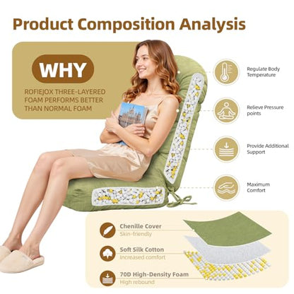 Rocking Chair Cushion - Chenille Fabric, High-Density Sponge, Durable Comfort Non-Slip Bottom Tufted Seat Pads with Ties, Chenille︱Grass Green, 44x19x4 inch - color: Grass Green
