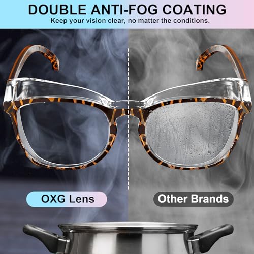 OXG 4 Pack Safety Glasses Anti Fog Goggles, Blue Light Blocking Stylish Safety Glasses for Women Nurses Protective Eyewear - color: Leopard+rainbow+clear+purple