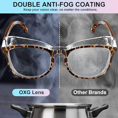 OXG 4 Pack Safety Glasses Anti Fog Goggles, Blue Light Blocking Stylish Safety Glasses for Women Nurses Protective Eyewear - color: Leopard+rainbow+clear+purple