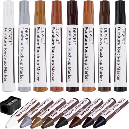 DEWEL Furniture Touch Up Markers, 17-Piece Wood Repair Kit with Wax Sticks - color: Black, Gray, Maple, Oak, Cherry, Walnut, Mahogany, White