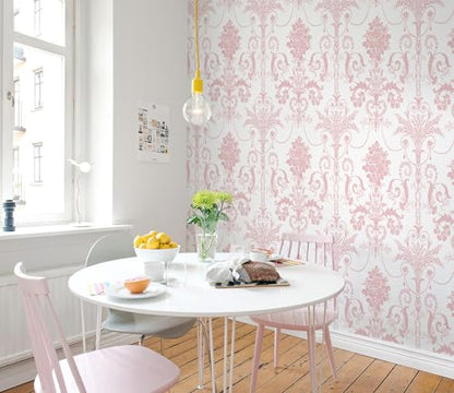 Damask Floral Peel and Stick Wallpaper Boho Pink and White Contact Paper - color: Pink, size: 17.3" x 118"
