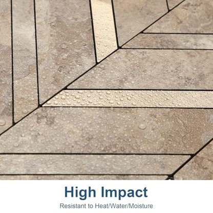 Yipscazo 10-Sheet Herringbone Backsplash Peel and Stick Tile, Beige Stone Mixed Metal Gold PVC Stick on Backsplash for Kitchen, Waterproof Self Adhesive Wall Tile for Bathroom - color: Beige Stone Mixed Metal Gold