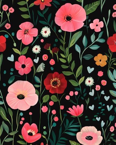Dark Boho Floral Vinyl Peel and Stick Wallpaper 17.5"x 393" - color: Black, size: 17.5" x 393"