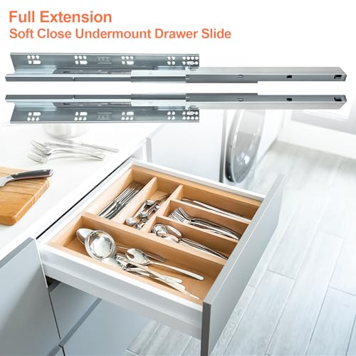 4 Pair 21 Inch Undermount Soft Close Drawer Slides Full Extension Concealed Bottom Mount Drawer Slides with 3D Adjustable Lock Device and Rear Mounting Brackets, 100 LB Capacity - size: 21 Inch