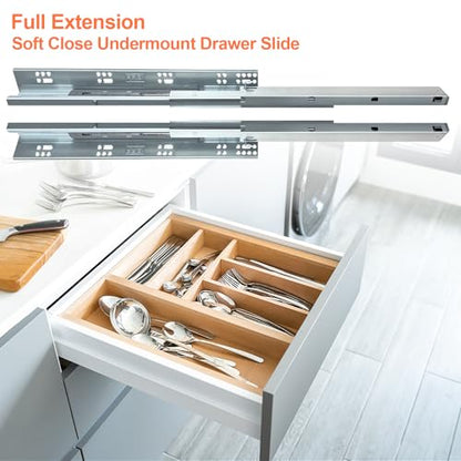 4 Pair 21 Inch Undermount Soft Close Drawer Slides Full Extension Concealed Bottom Mount Drawer Slides with 3D Adjustable Lock Device and Rear Mounting Brackets, 100 LB Capacity - size: 21 Inch
