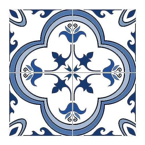 Vinyl Peel and Stick wall Tile Decals 6x6in Stick on backsplash,12Pc - color: Navy Blue and White 6x6