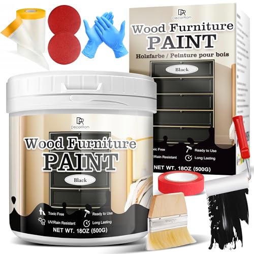 Wood Furniture Paint, 18oz Black Wood Paint, All in One Ready to Use for Refinishing Chairs, Tables, Cabinet,Dressers - Matte, Water-Based, Odorless UV/Rain Resistant Outdoor & Indoor with Tools - color: Black