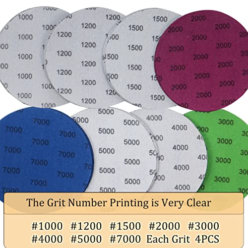 32PCS 5 inch No Hole #1000-#7000 Wet Dry Sanding Discs 1000 1200 1500 2000 3000 4000 5000 7000 Grit Sandpaper Compatible for Random Orbital Sanders (#1000-#7000 8Kind Grit Each 4PCS) - style: #1000-#7000 8Kind Grit Each 4PCS