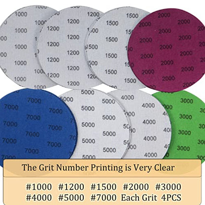 32PCS 5 inch No Hole #1000-#7000 Wet Dry Sanding Discs 1000 1200 1500 2000 3000 4000 5000 7000 Grit Sandpaper Compatible for Random Orbital Sanders (#1000-#7000 8Kind Grit Each 4PCS) - style: #1000-#7000 8Kind Grit Each 4PCS