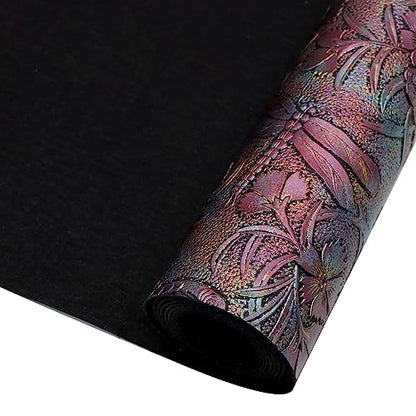 David accessories Butterfly Gragonfly Flowers Bump Texture Faux Leather Sheet 1 Pc 11" x 55" (30x140cm) Printed Faux Leather Fabric for DIY Bows Earrings Making Crafts (Butterfly&Gragonfly&Flowers C) - color: Butterfly&gragonfly&flowers C