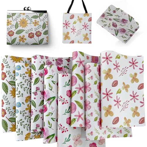 ONEART | 8 Pcs Printed Lychee Texture Faux Leather Sheets, 8"×12" Colorful Floral Synthetic Leather Fabric for Earrings DIY Crafts Making-Flower - color: Flower
