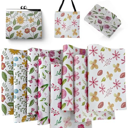 ONEART | 8 Pcs Printed Lychee Texture Faux Leather Sheets, 8"×12" Colorful Floral Synthetic Leather Fabric for Earrings DIY Crafts Making-Flower - color: Flower