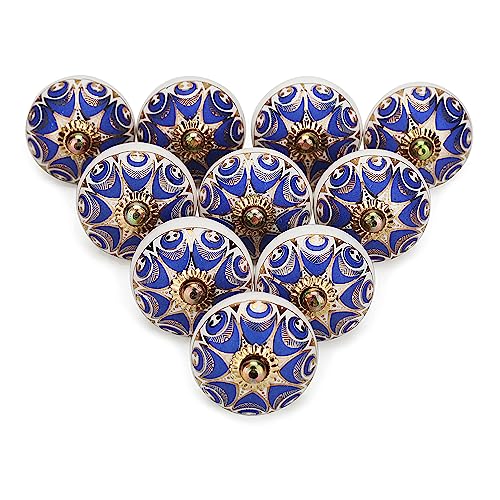 Ceramic Kitchen Cabinet Konbs for Drawers and Dresser Door Pull Handles Set of 6 Wardrobes Assorted Knob Handmade Boho Home Interior Decor - Pack of 06, Navy Blue - color: Navy Blue, style: STYLE OF 6