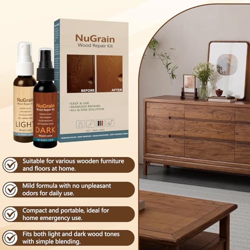 NuGrain Wood Repair Kit, Professional Wood Floor Scratch Repair,Easy-Fix Wood Furniture Repair- Restores Wood Scratch, Covers Nicks, Hides Minor Defects, Restore a Finish for Wood