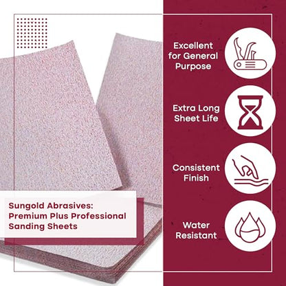 Sungold Abrasives 11112 9-Inch by 11-Inch 320 Grit Sanding Sheets Stearated Aluminum Oxide, 25-Pack - size: 320 Grit