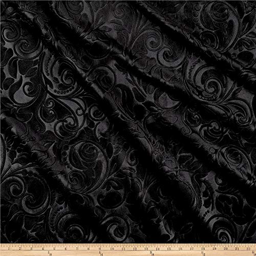 Embossed/Brocade Velvet Scroll by Unique Quality Fabrics - Fabric for upholstering Furniture, Pillows, tablecloths, Crafts, Sewing, Draping (Cut by The Yard, Black) - color: Black