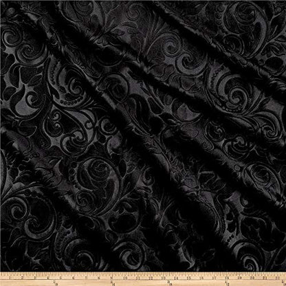Embossed/Brocade Velvet Scroll by Unique Quality Fabrics - Fabric for upholstering Furniture, Pillows, tablecloths, Crafts, Sewing, Draping (Cut by The Yard, Black) - color: Black