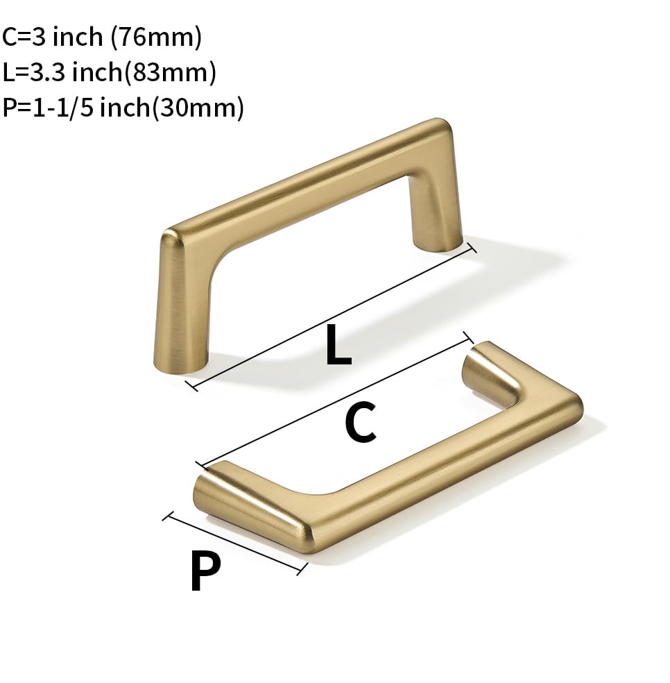 khtumeware 2 Pack Brushed Brass Cabinet Pulls 3 Inch(76mm) Hole Centers Satin Gold Cabinet Pulls Kitchen Cabinet Hardware for Cupboard Drawer Handles Dresser Pulls - color: Brushed Brass, size: Cabinet Pulls 3" Hole Center