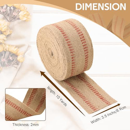 MYFULLY 3.5" x 10 Yds Craft Jute Webbing Tape with Red Stripes