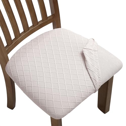 Fuloon Dining Chair Seat Covers Stretch Slipcovers, 6 Pack, Pale Beige - color: Pale Beige, size: Not Waterproof