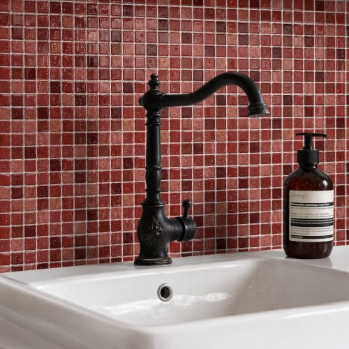 3D Mosaic Peel and Stick DIY Wall Backsplash Tiles (24, Burgundy) - color: Burgundy