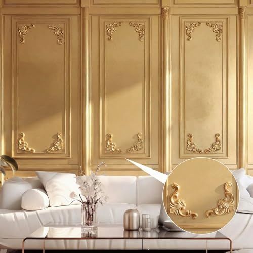 4 Pcs PVC Decorative Corner Onlay Appliques White Baroque Molding 3.1 x 3.1 inches Elegant Unpainted Wall Trim for Furniture Cabinet Door DIY Home Decor - style: Baroque