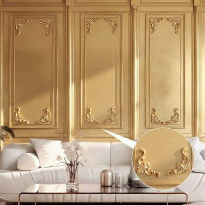 4 Pcs PVC Decorative Corner Onlay Appliques White Baroque Molding 3.1 x 3.1 inches Elegant Unpainted Wall Trim for Furniture Cabinet Door DIY Home Decor - style: Baroque