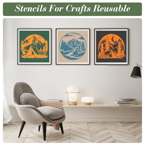 Mountain Stencils for Crafts Reusable 9Pcs Stencils(8X8 Inch) - color: Mountain