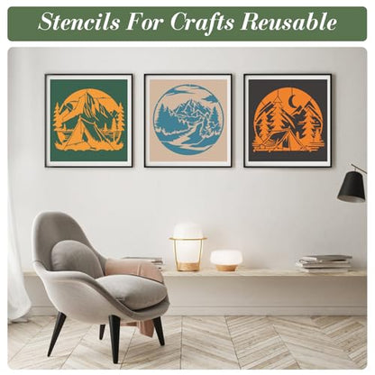 Mountain Stencils for Crafts Reusable 9Pcs Stencils(8X8 Inch) - color: Mountain
