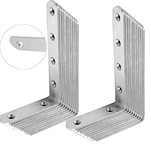 ZOENHOU 20PCS 5 x 3 Inch L Brackets, 35Lbs Capacity Stainless Steel Corner Brace Joint Right Angle Bracket, L Bracket for Shelves, Furniture, Cabinet - size: 20PCS 5 x 3Inch Silver