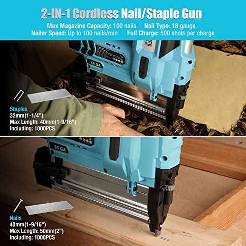 DURATECH 20V 18GA Cordless Brad Nailer & Staple Gun