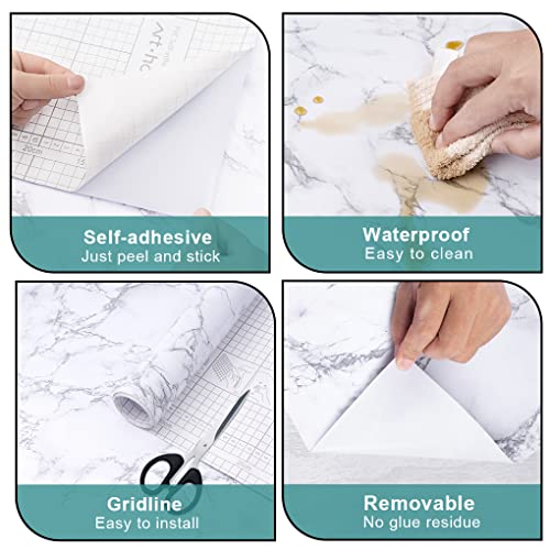 Arthome White Marble Peel and Stick Wallpaper Removable for Countertop - color: White Marble, size: 11.8" x 100"