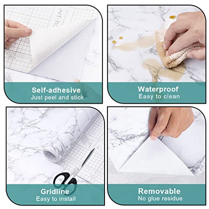 Arthome White Marble Peel and Stick Wallpaper Removable for Countertop - color: White Marble, size: 11.8" x 100"