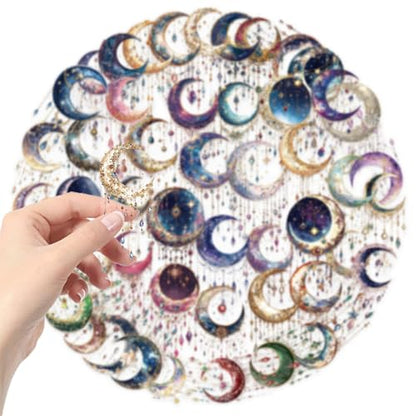 Fantasy Galaxy Stickers - 50pcs Aesthetic Transparent Waterproof Celestial Decals for Water Bottle Laptops,Scrapbook,Journals,Kindle Case Teens and Adults (Bright Color) - color: Bright Color