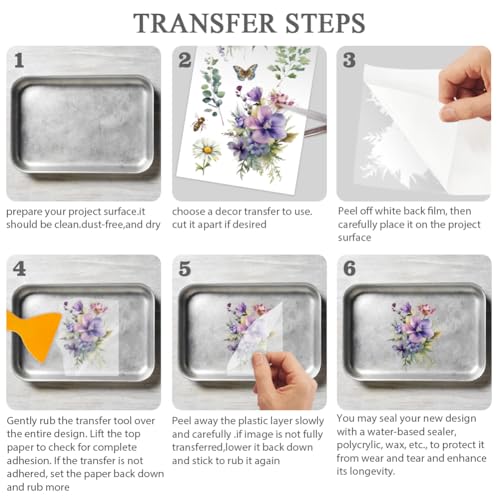 OLYCRAFT 3 Sheets/Set Wildflower Rub on Transfers for Furniture and Craft 6x12 Inch Butterfly Furniture Decal Transfer Stickers Rub on Decal with 1pc Scraper for Wooden Furniture Home Decorations - style: Wildflower