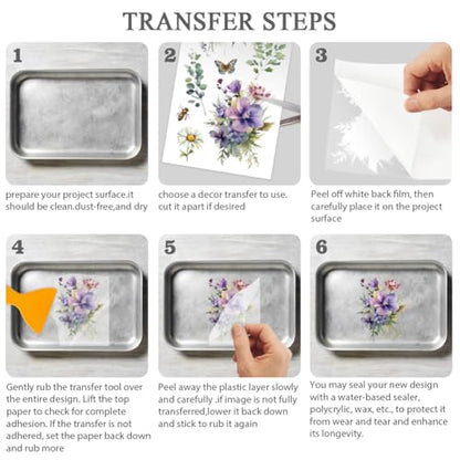 OLYCRAFT 3 Sheets/Set Wildflower Rub on Transfers for Furniture and Craft 6x12 Inch Butterfly Furniture Decal Transfer Stickers Rub on Decal with 1pc Scraper for Wooden Furniture Home Decorations - style: Wildflower
