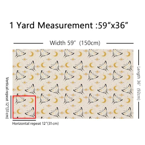 Moth Fabric By The Yard, Halloween Gothic Upholstery Fabric, Sun Moon - color: Multi 12, size: 2 Yards