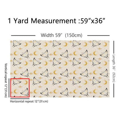 Moth Fabric By The Yard, Halloween Gothic Upholstery Fabric, Sun Moon - color: Multi 12, size: 2 Yards