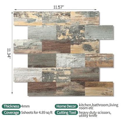 2026 New Upgrade Peel and Stick Backsplash Tile, Peel and Stick 11.34" X 11.57" Wall Tile for Kitchen, Bathroom, Fireplace, Laundry (Mix Rustic, 10 Packs) - color: Mix Rustic