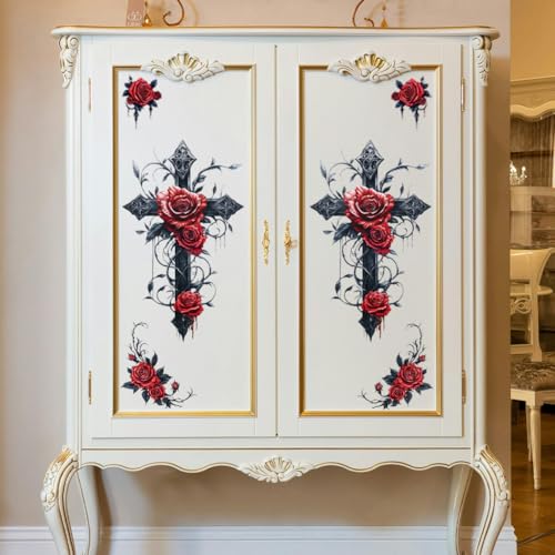 Peacoblue Cross and Roses Rub On Transfers for Furniture Craft 6"x12" - style: Cross and Roses