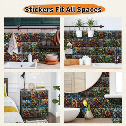 24Pcs Mexican Style PVC Peel and Stick Tile Stickers - color: Style D, size: 4x4 Inch