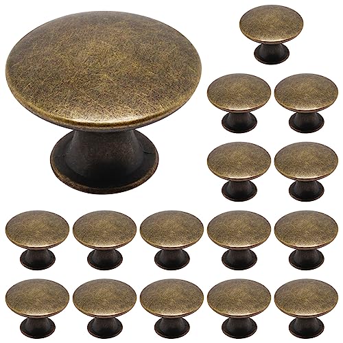 16 Pack Antique Brass Cabinet Knobs, Round Dresser Knobs Kitchen Drawer Knob, Single Hole Cupboard Door Knob Dresser Drawer Pulls Handles - color: Antique Brass, size: 16 Pack