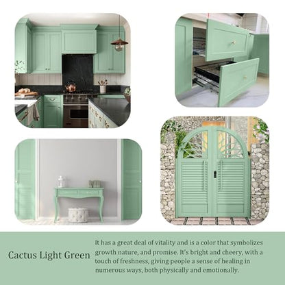 All-in-One Water-Based Wood Refinishing Paint - Low VOC, Fast-Drying, for Furniture, Cabinets & Doors - Easy Furniture Makeovers, with Paint Roller (Light Green, 16 Fl Oz) - color: (Cactus Light Green