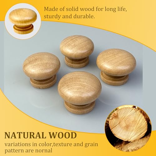 20 Pack Wood Knobs Wooden Dresser Drawer Knobs Round Mushroom Shaped Furniture Pulls - color: Natural Round