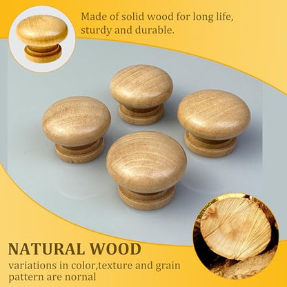 20 Pack Wood Knobs Wooden Dresser Drawer Knobs Round Mushroom Shaped Furniture Pulls - color: Natural Round