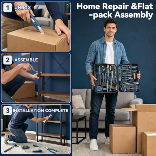 DISEN Home Tool Set with Storage Case Wrenches Pliers Screwdrivers Hammer - size: 95PCS